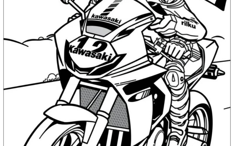 Kawasaki Motorcycle Racing Coloring Page Free PDF PNG Printable