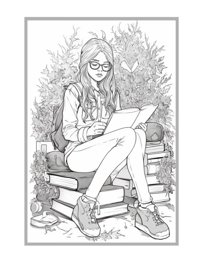 KDP Interior 50 Highschool Teenage Girls Coloring Pages 8 5 X 11 Printable PDF Young Women Greyscale Colouring Sheets For Adults Etsy