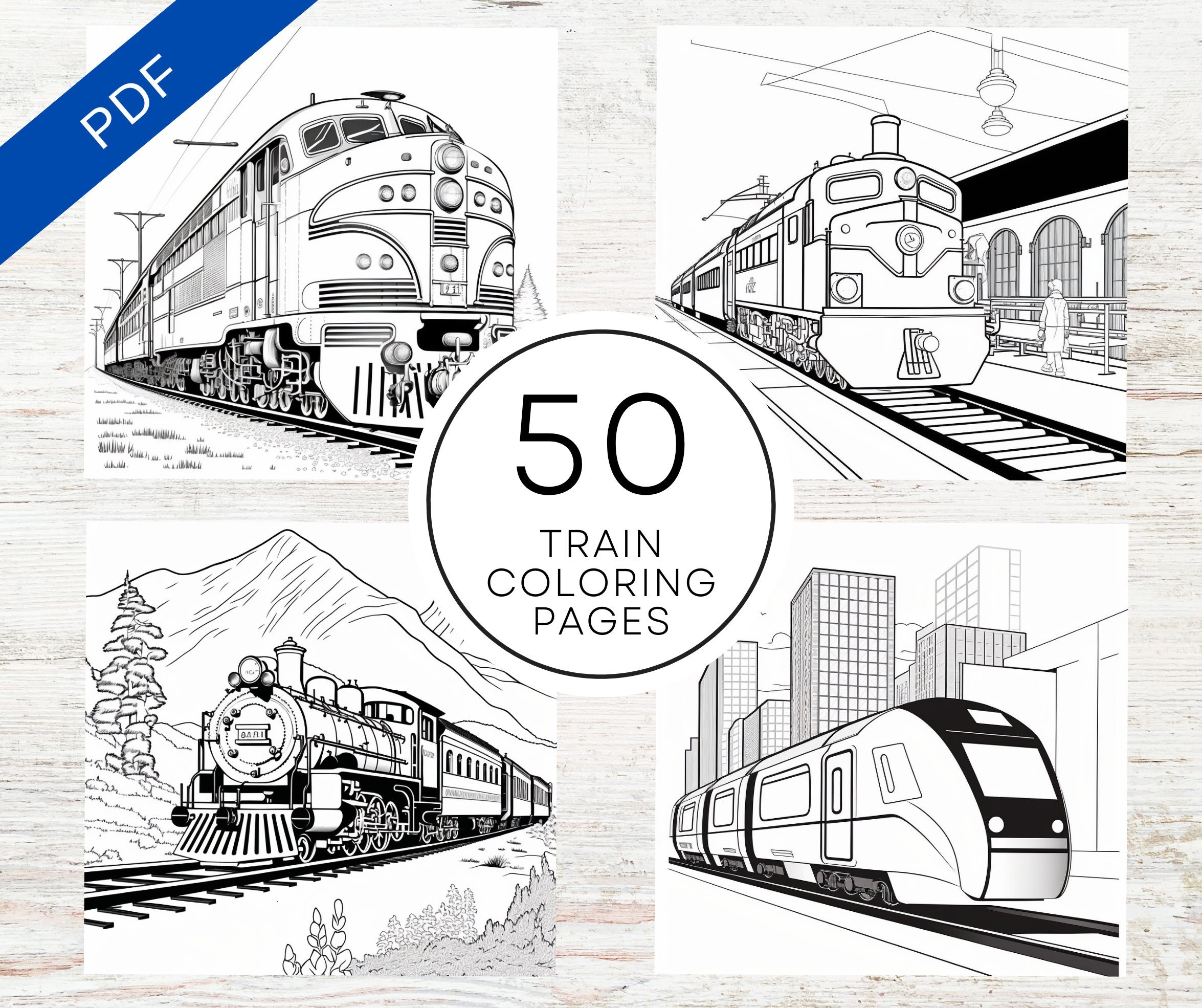 KDP Interior 50 Train Coloring Pages 8 5 X 11 Printable PDF Canva Template Kids Coloring Book Commercial Use Activity Book Etsy
