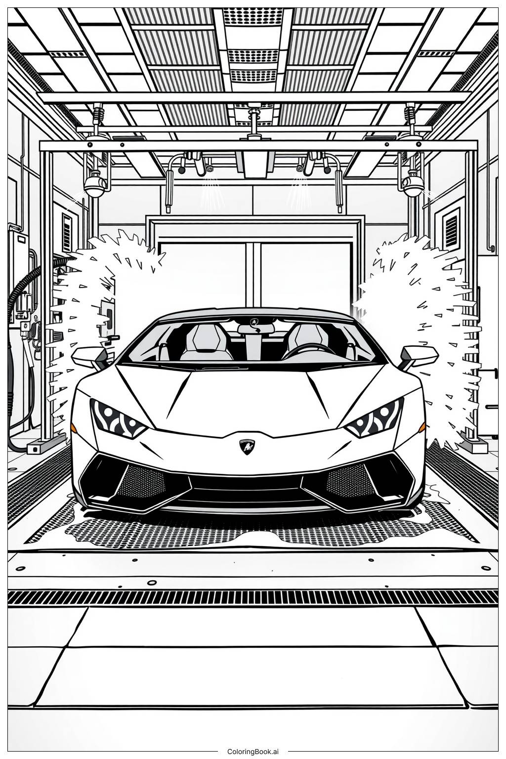 Lamborghini Car Wash Day Coloring Page Free PDF PNG Printable 