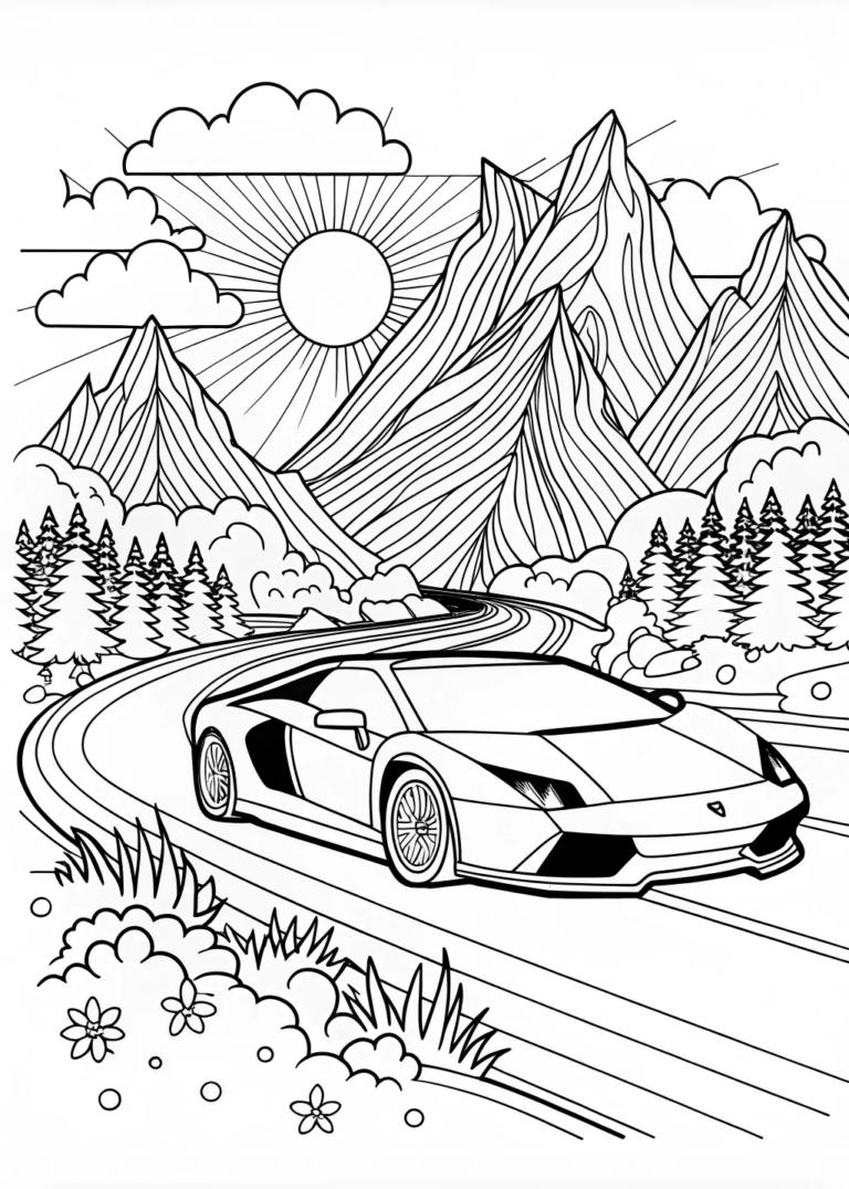 Lamborghini On A Scenic Mountain Drive Coloring Page Free Printable