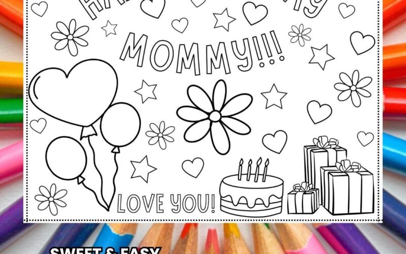 Last minute Easy Gift Happy Birthday Mommy Coloring Page Printable Kids Coloring Card Activity For Toddler Children 5 Minute Craft Etsy