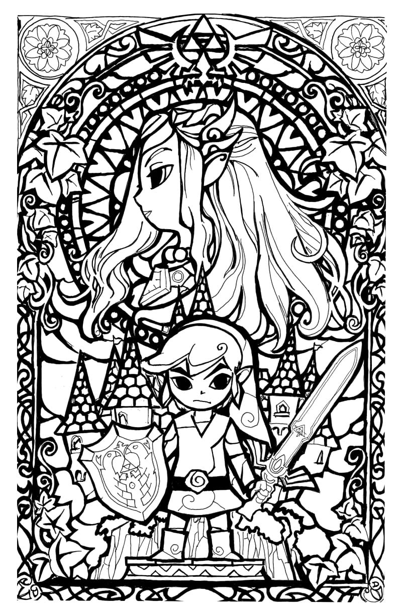 Legend Of Zelda Stainglass Style Return To Childhood Coloring Pages
