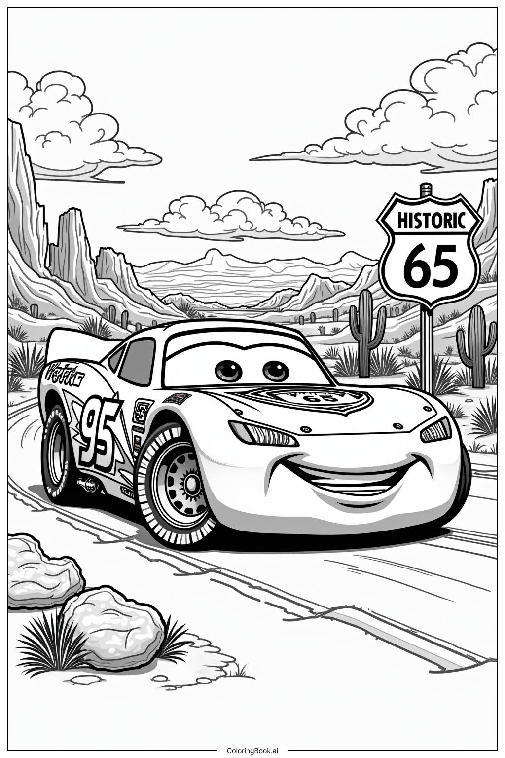Lightning McQueen Watching A Sunset On Route 66 Coloring Page Free PDF PNG Printable Lightning McQueen Watching A Sunset On Route 66 Coloring Page Free PDF PNG Printable