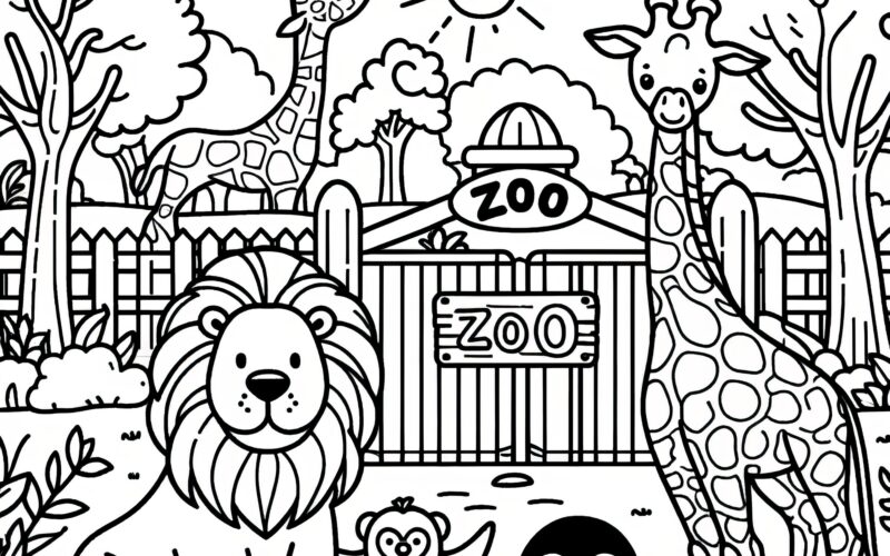 Lion Giraffes And Penguin At The Zoo Cute Coloring Picture For Download Free