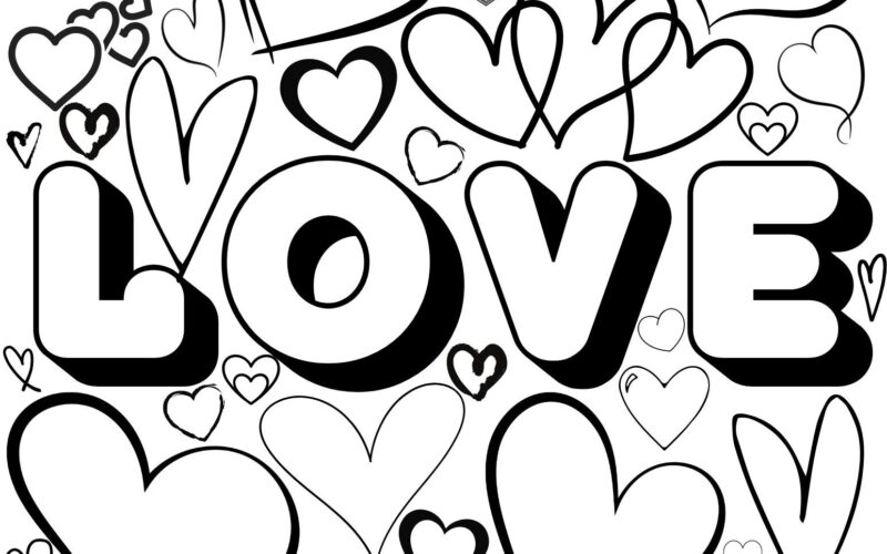 Love Coloring Page Digital Download Printable Heart Adult Fun Relaxing Art Etsy