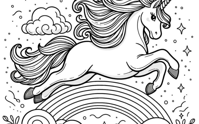 Magical Unicorn Coloring Pages Printable Leaping Unicorns With Stars Clouds And Rainbow Kids Whimsical Coloring Book Art Etsy Israel