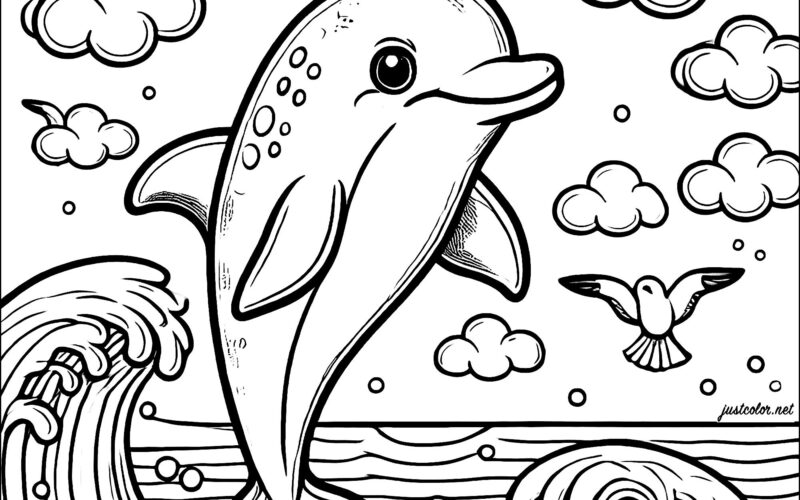 Magnificent Dolphin Emerging From The Ocean Dolphin Coloring Pages