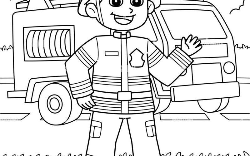 Male Firefighter Coloring Page For Kids Stock Vector Image Art Alamy