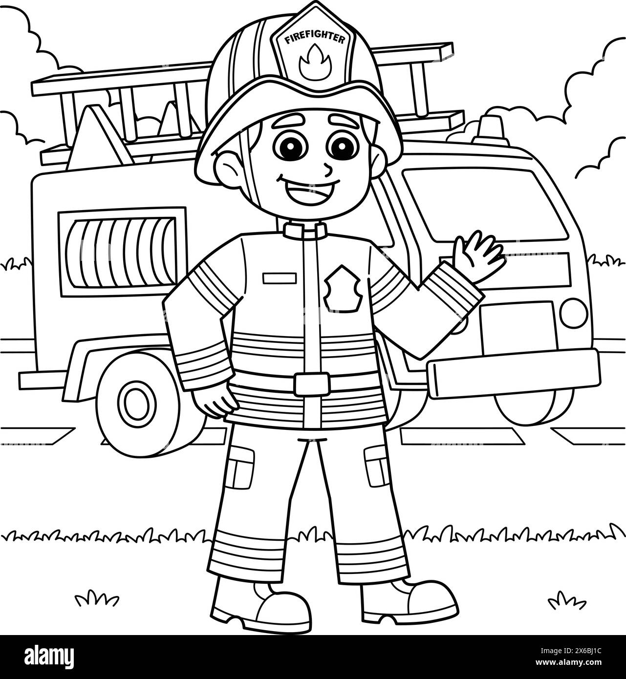 Male Firefighter Coloring Page For Kids Stock Vector Image Art Alamy