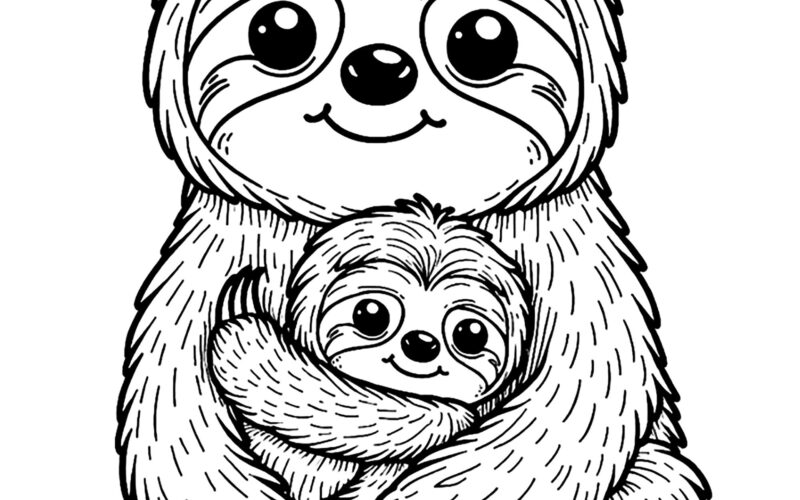 Mama Sloth And Her Little One Sloth Coloring Pages