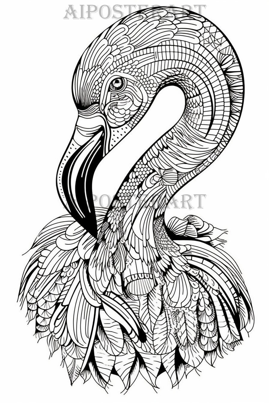 Mandala Flamingo Coloring Page For Adults Printable Flamingo Coloring Sheet Advanced Bird Coloring Page For Adults 1792x2688 Pixels Etsy