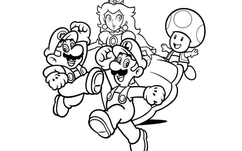 Mario With Luigi Princess Peach And Her Friend Toad Super Mario Bros Coloring Pages