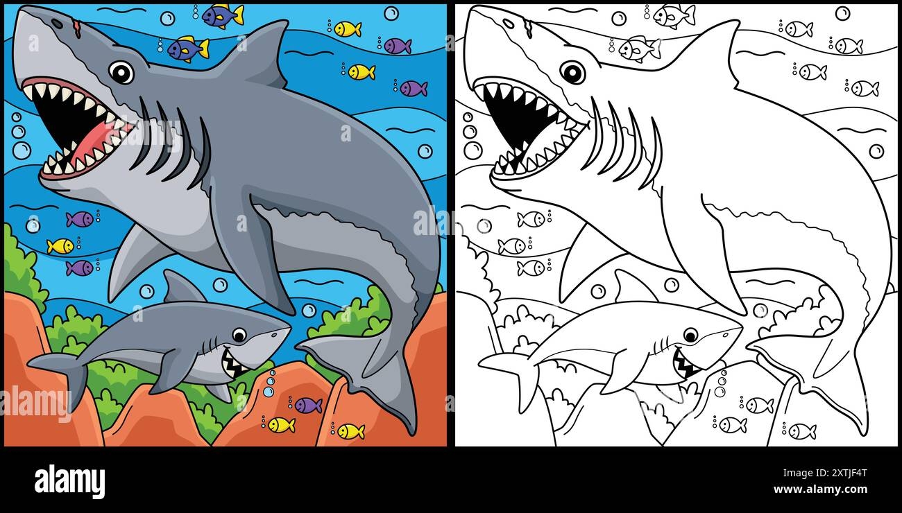 Megalodon Shark Coloring Page Colored Illustration Stock Vector Image Art Alamy Megalodon Shark Coloring Page Colored Illustration Stock Vector Image Art Alamy