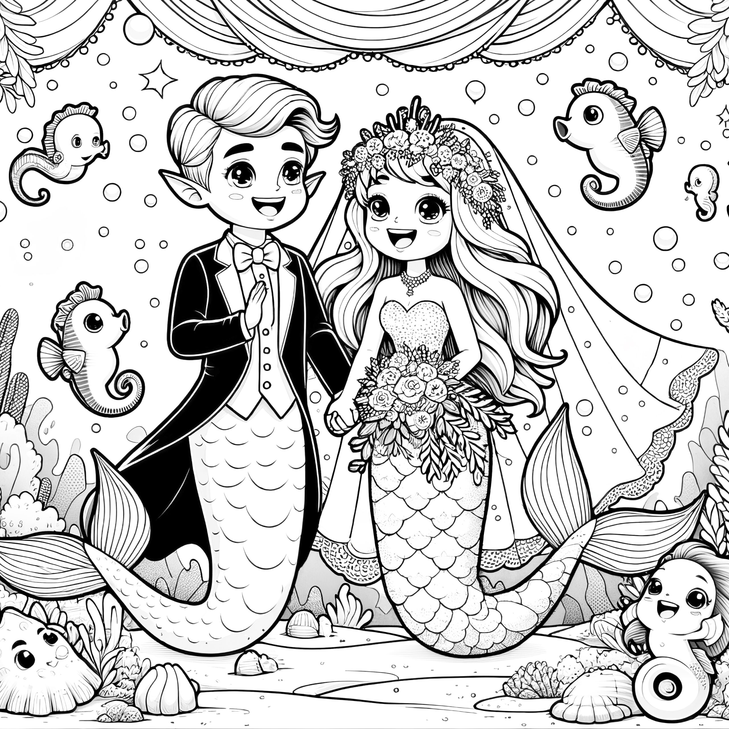 coloring page mermaid