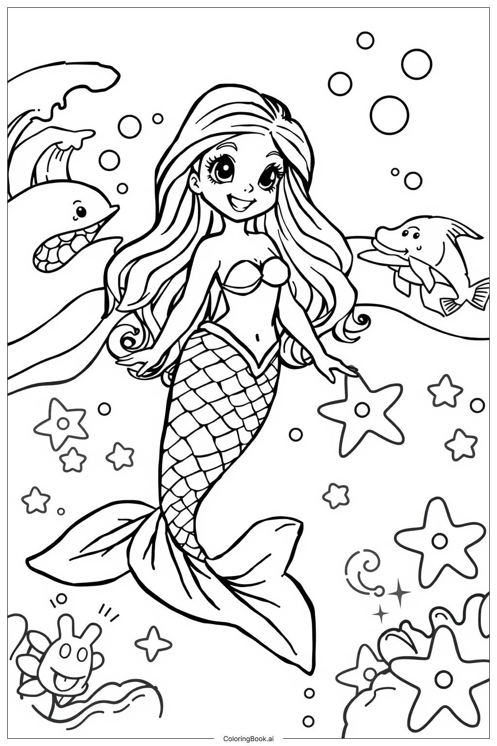 Mermaid Lisa Frank Art Coloring Page Free PDF PNG Printable Mermaid Lisa Frank Art Coloring Page Free PDF PNG Printable