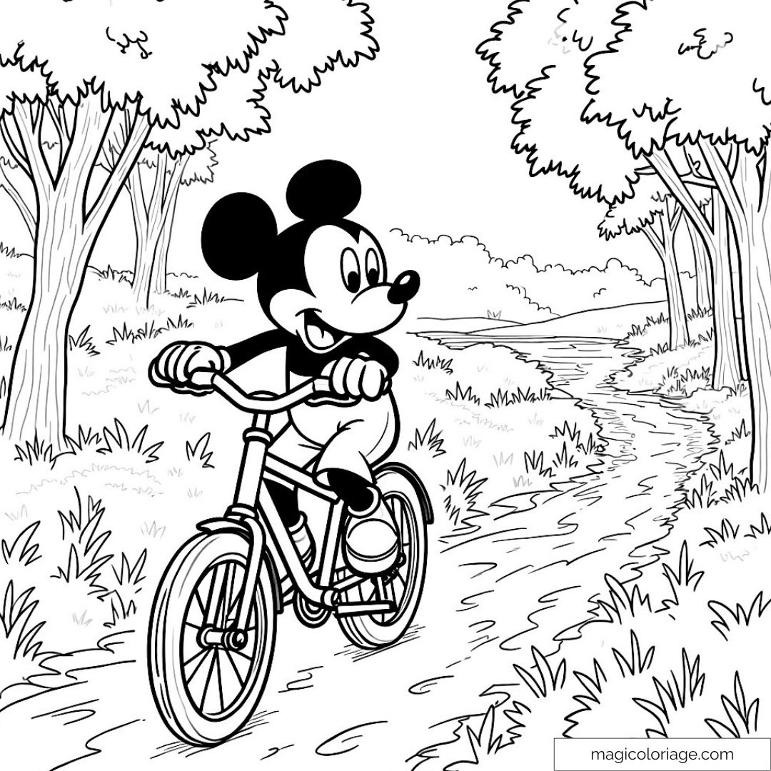 Mickey On A Bike In The Forest Coloring Page For Kids Mickey On A Bike In The Forest Coloring Page For Kids