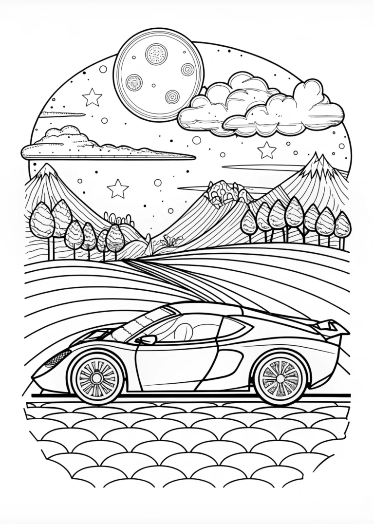Moonlit Supercar Adventure Coloring Page Free Printable Moonlit Supercar Adventure Coloring Page Free Printable