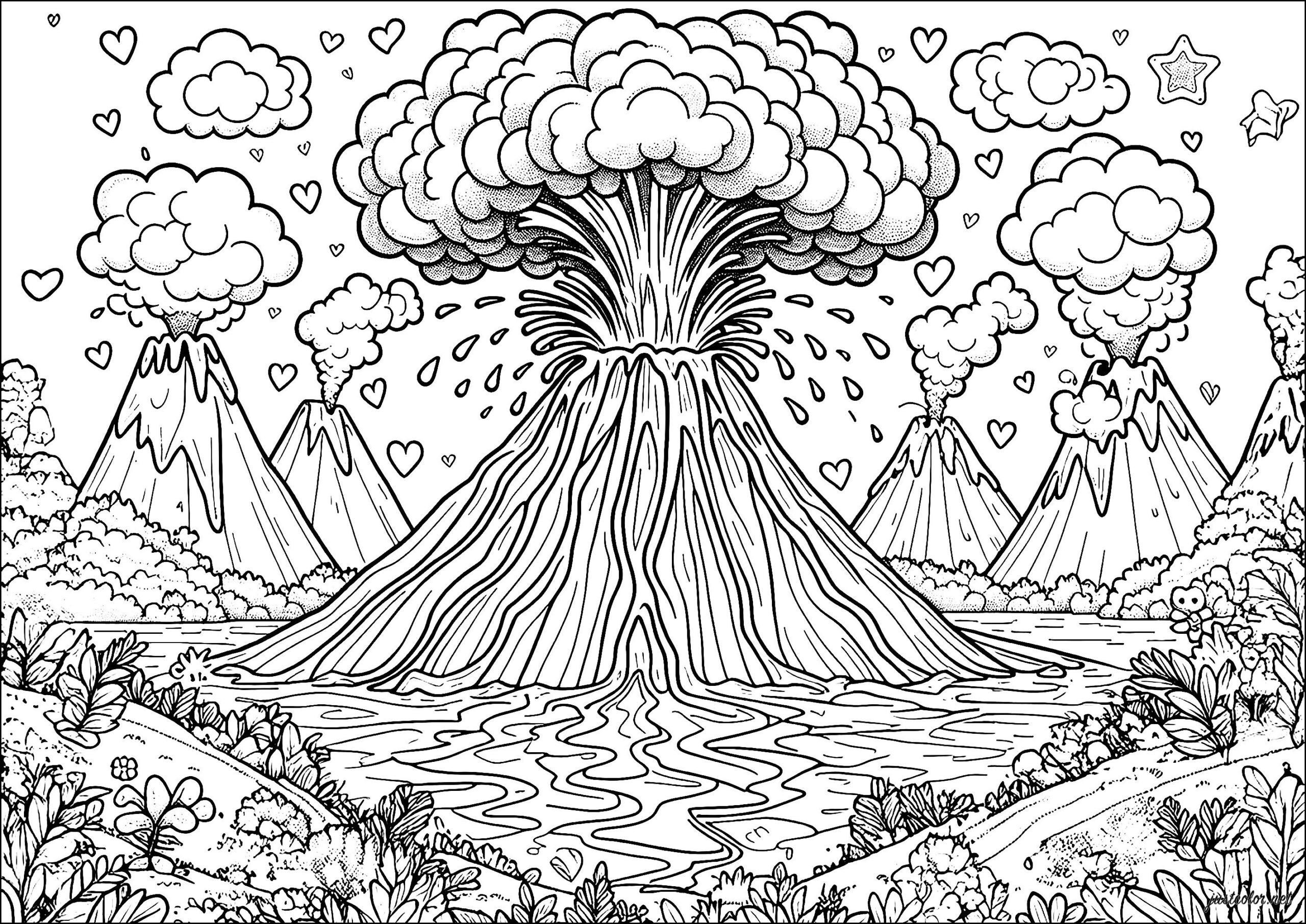 Multiple Volcanic Eruptions Volcano Coloring Pages