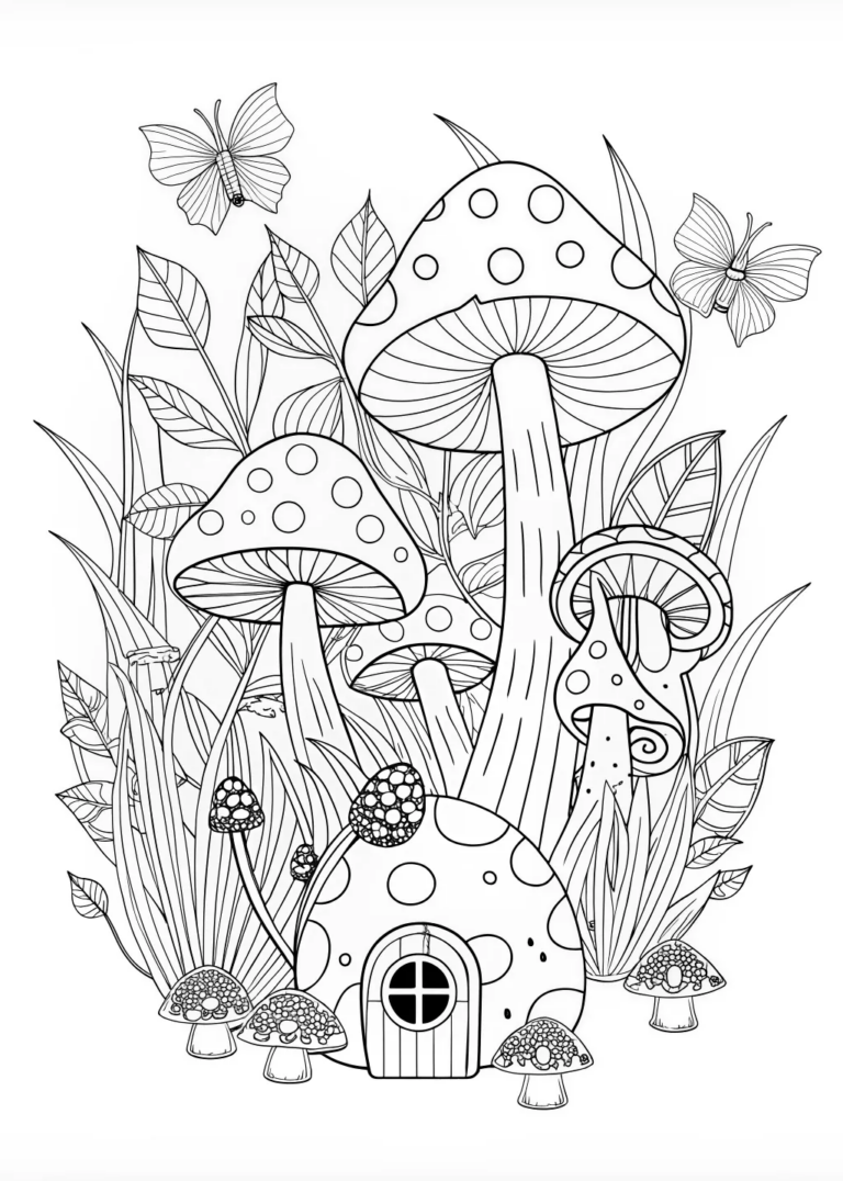 Mushroom Fantasy Forest Coloring Page Free Printable