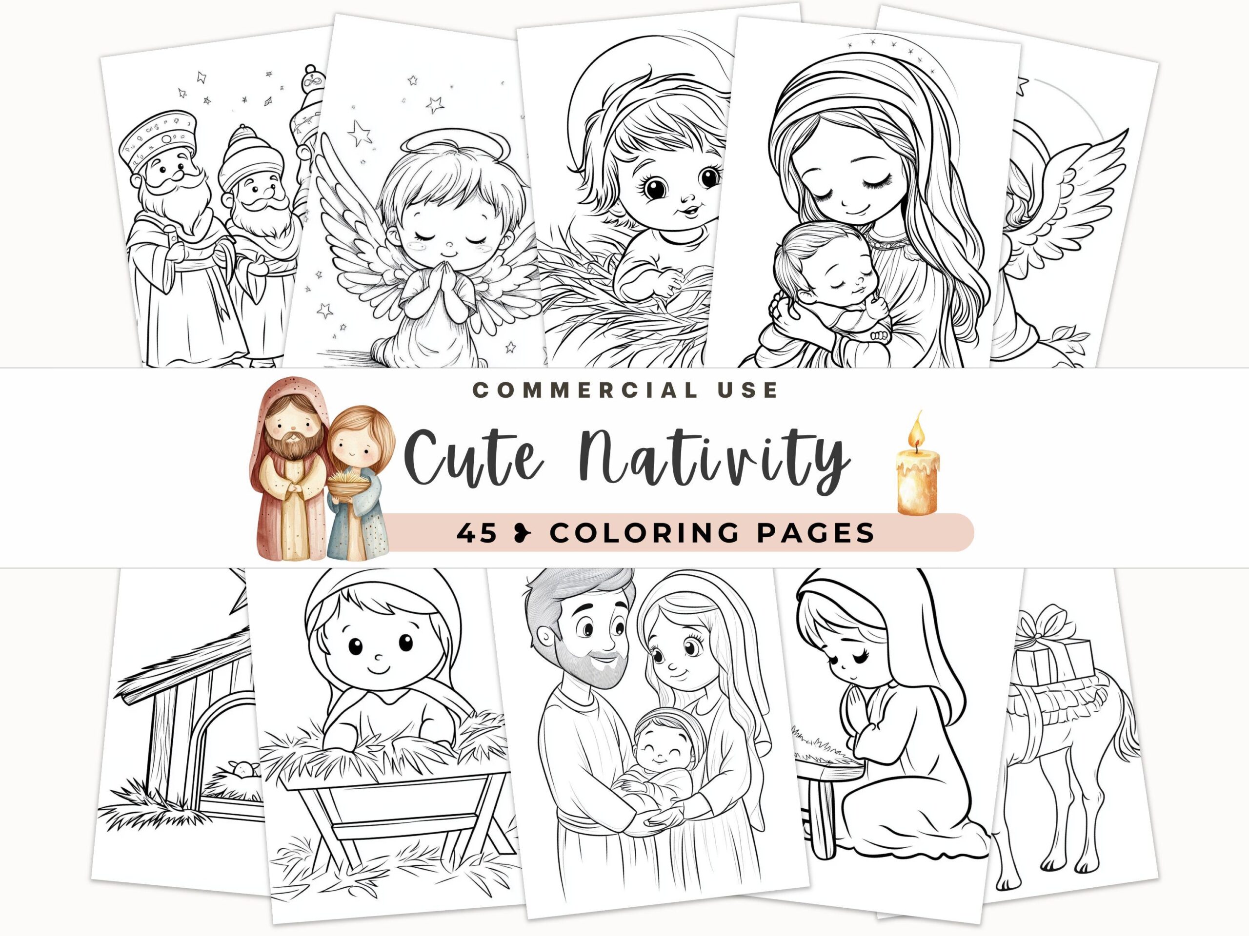 Nativity Scene Coloring Pages Christmas Printable Artwork digital Download Etsy