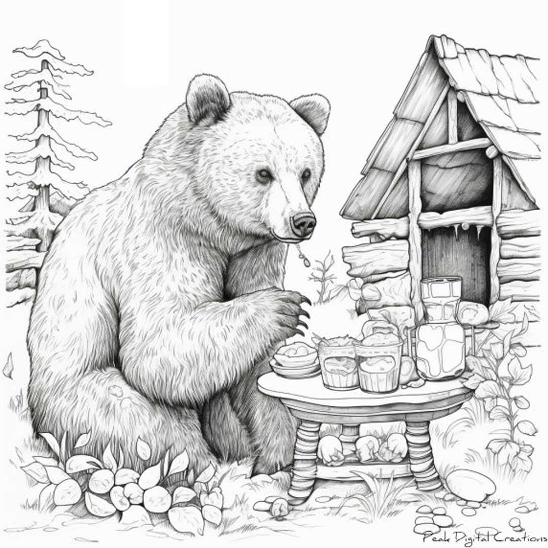 Nature s Sweet Treat Bear And Honey Coloring Page square Etsy