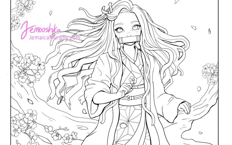 Nezuko Demon Slayer Printable PDF Coloring Page Fantasy Anime Manga Adult Coloring Page Etsy