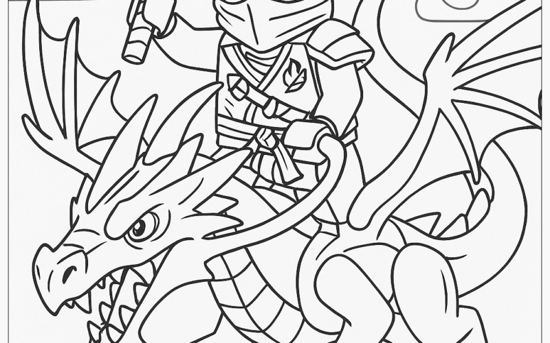 Ninjago Zane With His Elemental Dragon Coloring Page Free PDF PNG Printable