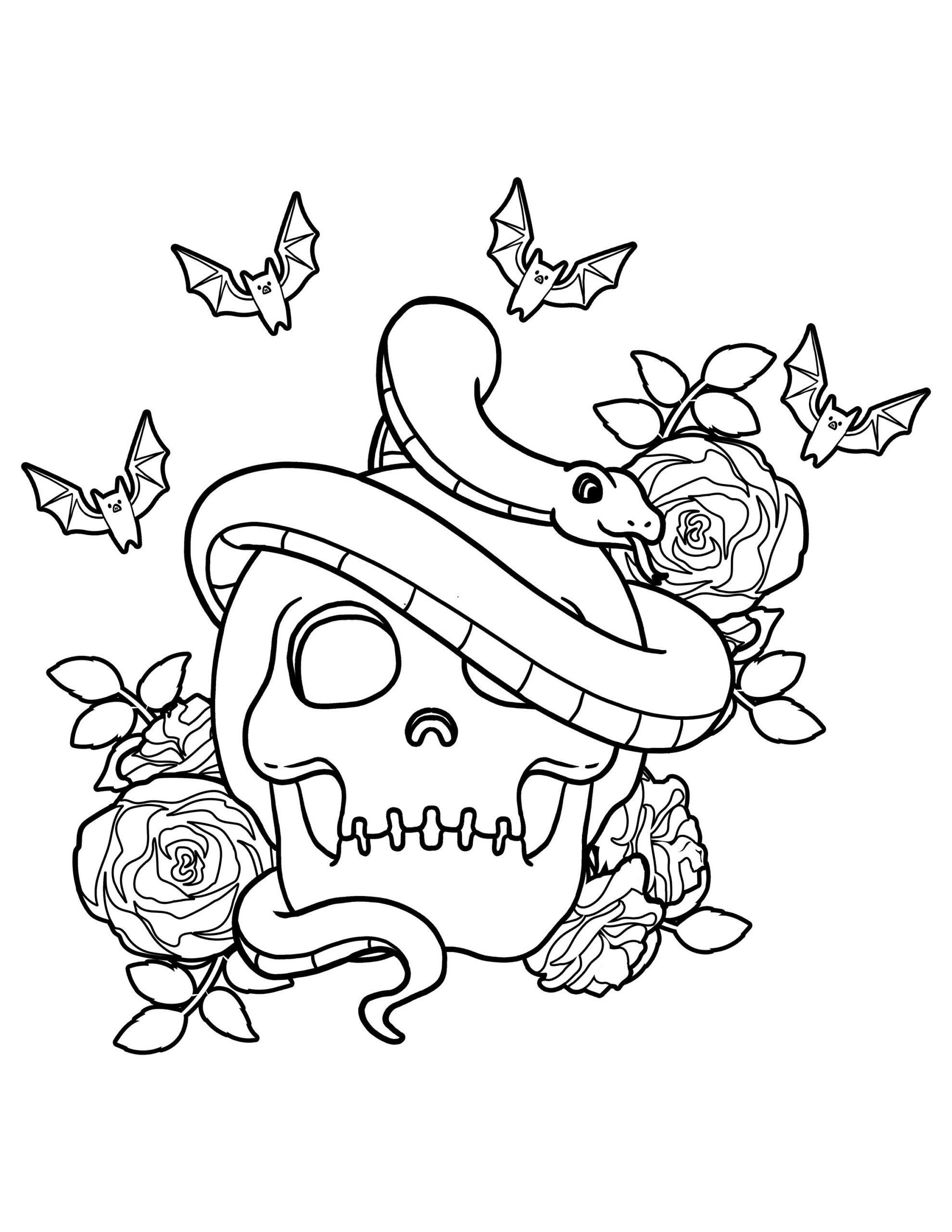Pastel Goth Coloring Pages Snake Skull And Rose Digital Download Creepy Kawaii Printable PDF Etsy