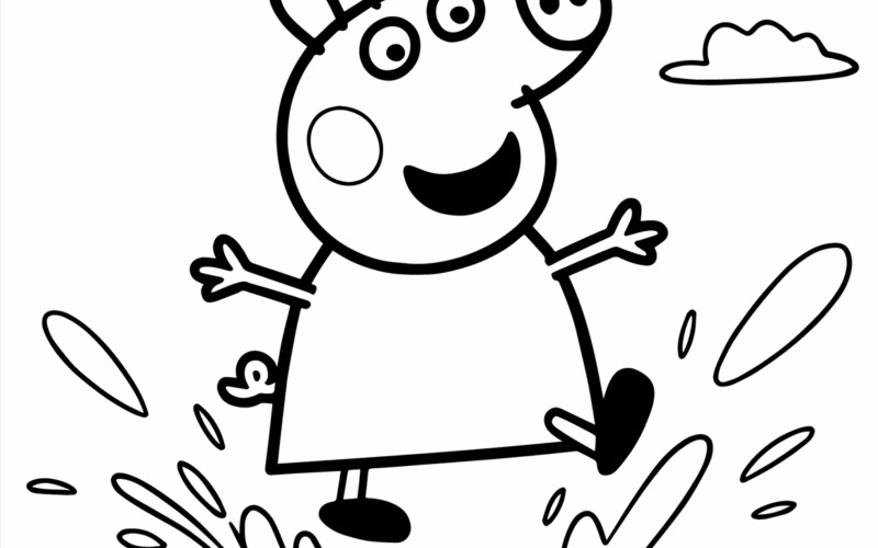 Peppa Pig Jumping In A Puddle Coloring Page Easy Drawing Guides