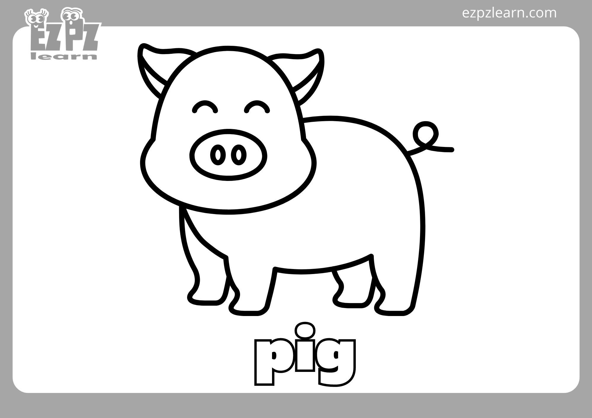 Pig Coloring Flashcard Page For Kindergarten And Preschool Students Ezpzlearn Pig Coloring Flashcard Page For Kindergarten And Preschool Students Ezpzlearn