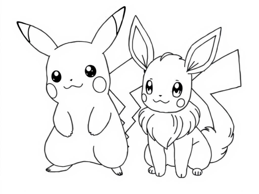 Pikachu Eevee Coloring Page Free Printable Coloring Page