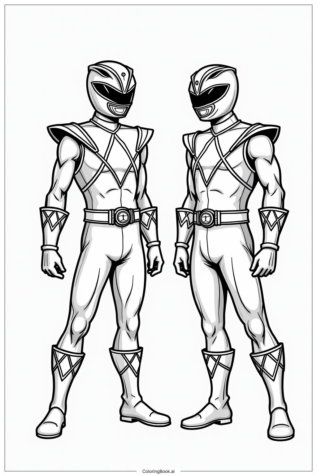 Pink Power Ranger And Blue Power Ranger Together Coloring Page Free PDF PNG Printable 