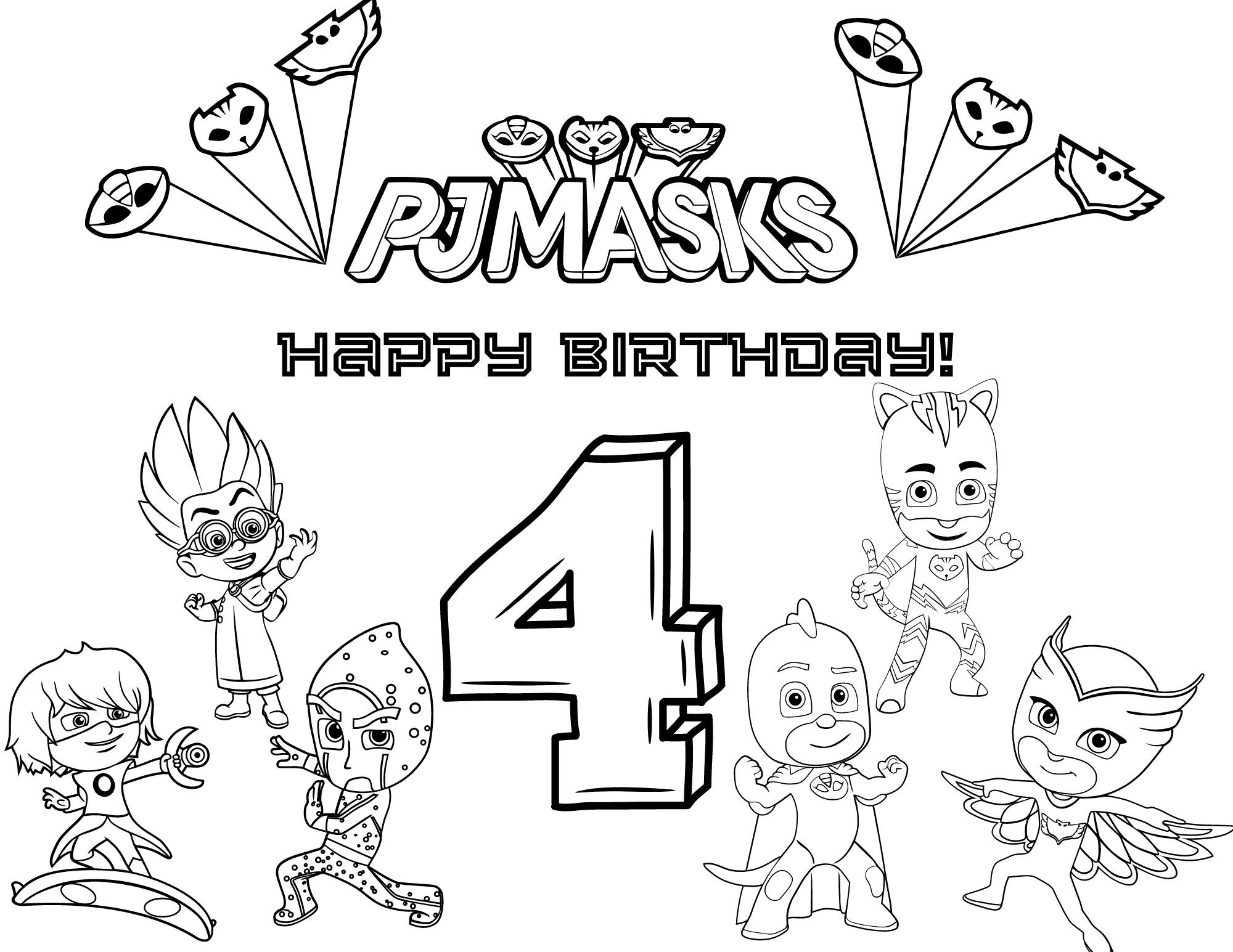 PJ Masks 4thd Birthday Coloring Activity Etsy