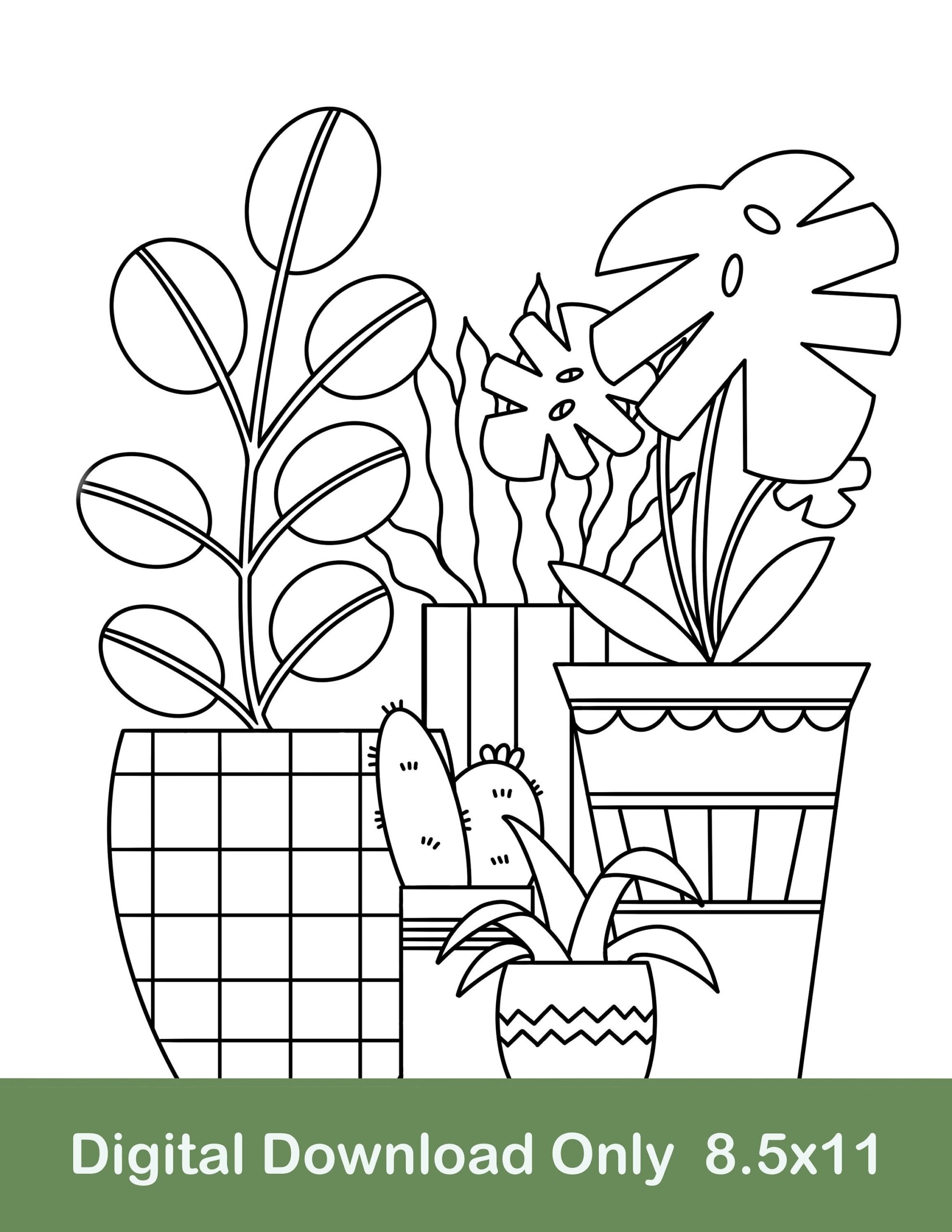 Potted Plant Coloring Page Geometric Pattern digital Download Etsy