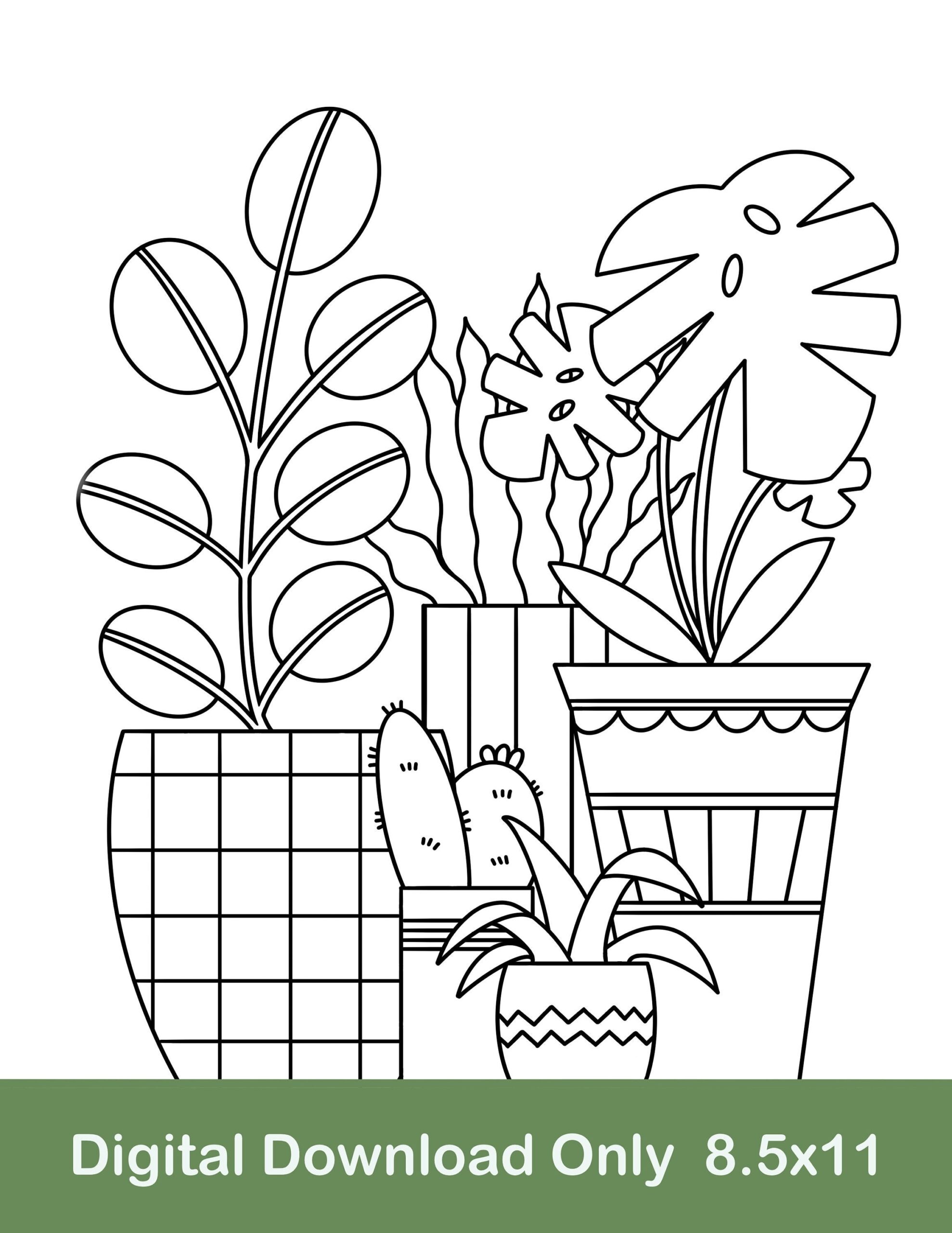 Potted Plant Coloring Page Geometric Pattern digital Download Etsy