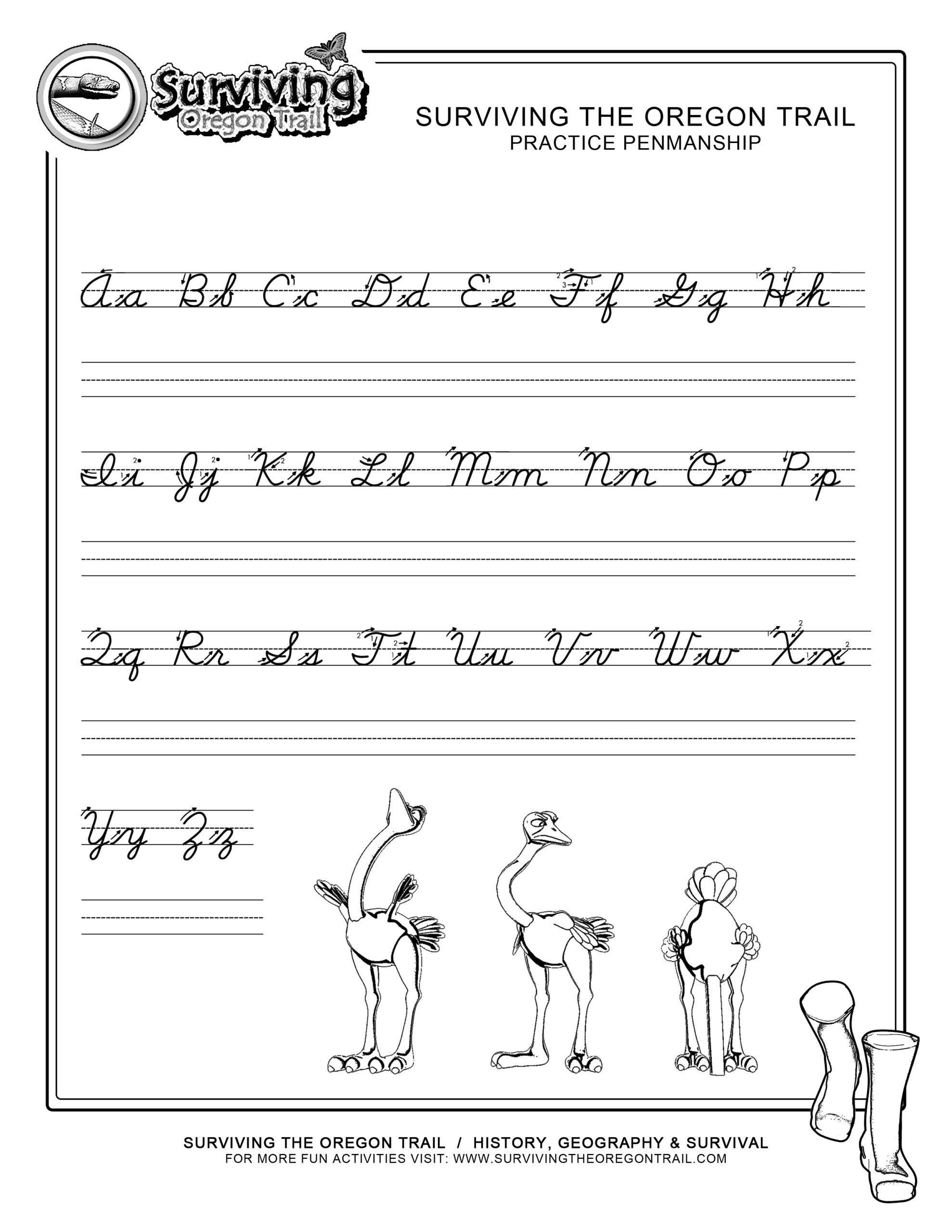 Practice Penmanship Cursive Worksheet Lg Surviving The Oregon Trail