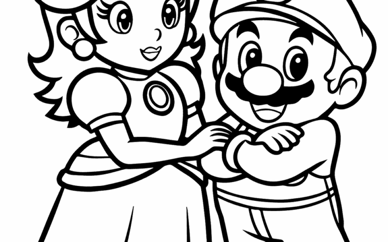 Princess Peach And Mario Coloring Page Easy Drawing Guides