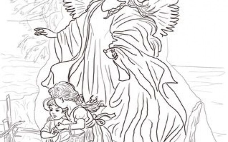 Printable Angel With Children Coloring Page Digital Download 8 X 10 Sheet Etsy