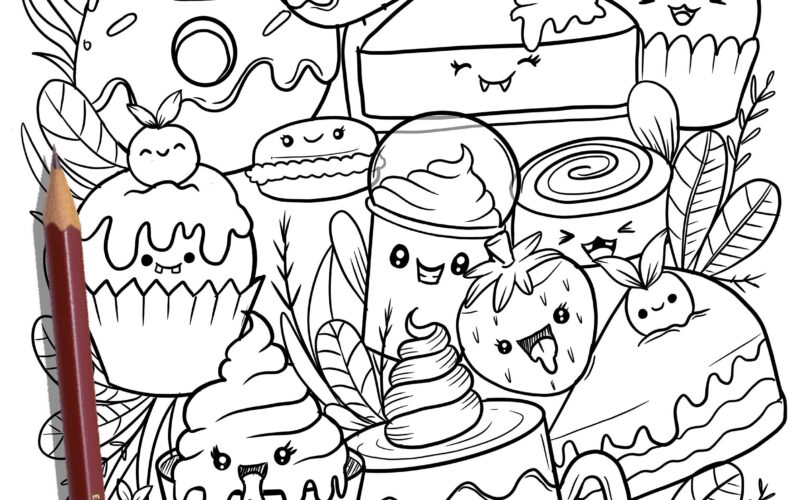 PRINTABLE Cute Dessert Coloring Page Hand drawn Coloring Sheet Sweet Kawaii Doodles Coloring Page Kids Coloring Page Adult Coloring Etsy Israel