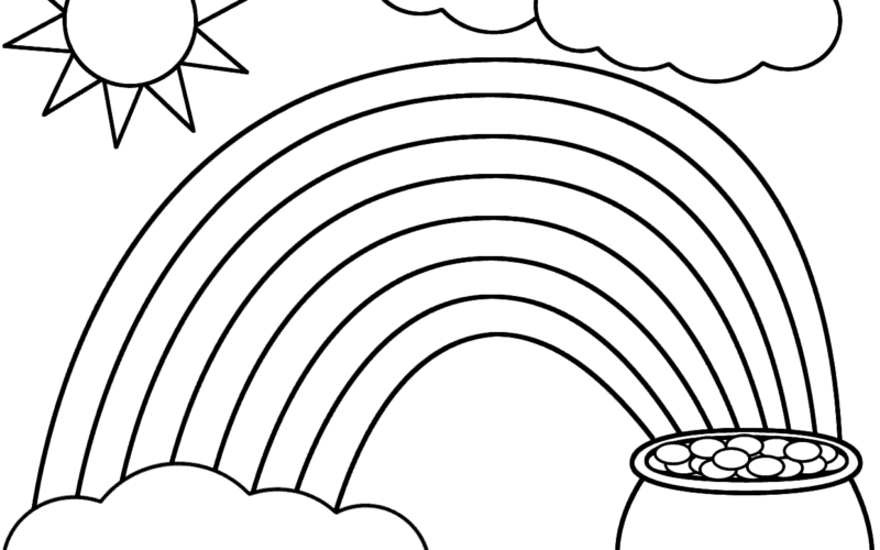 Rainbow Pot Of Gold Sun And Clouds Coloring Page St Patrick s Day