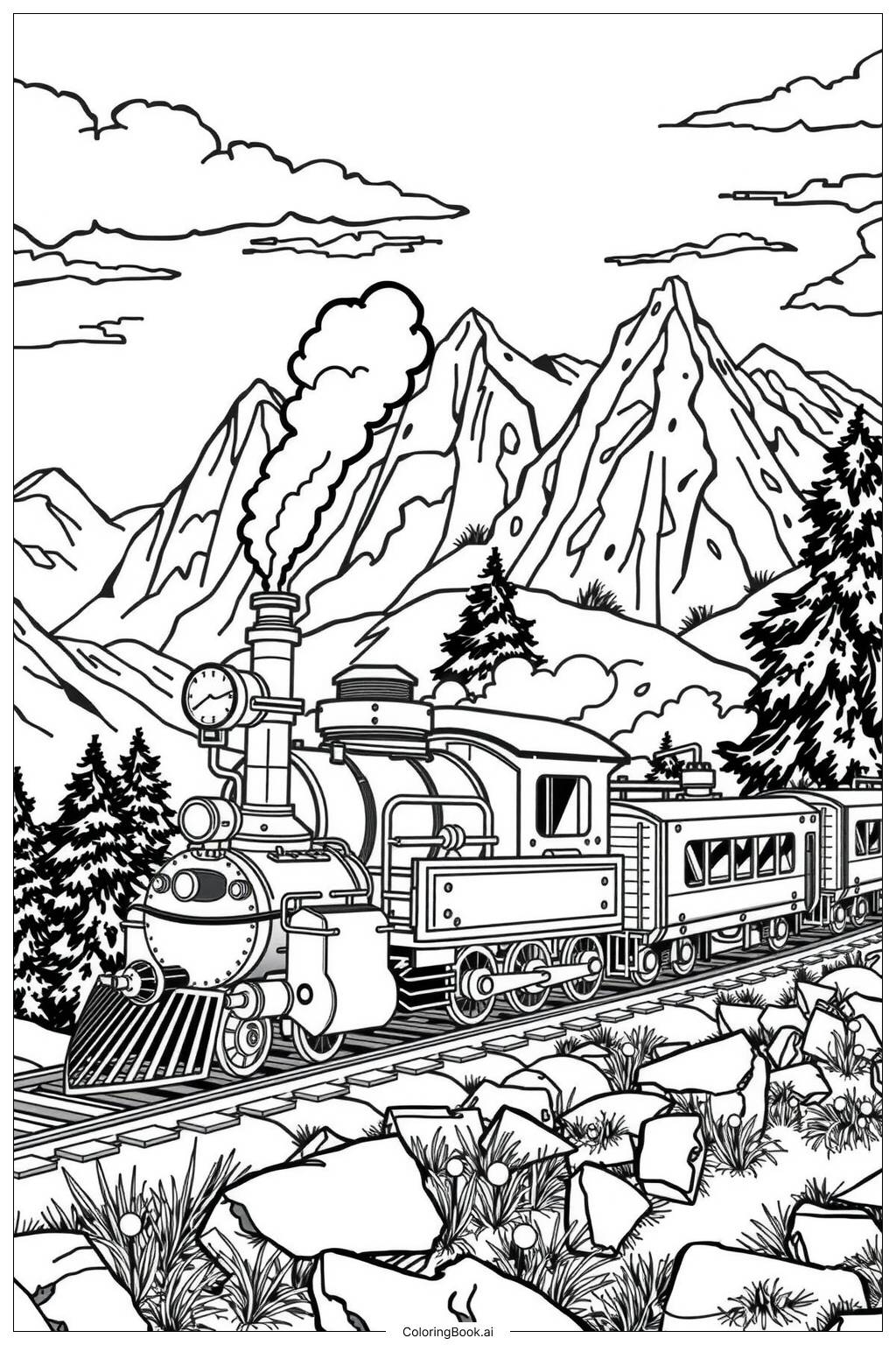 coloring book pages of trains