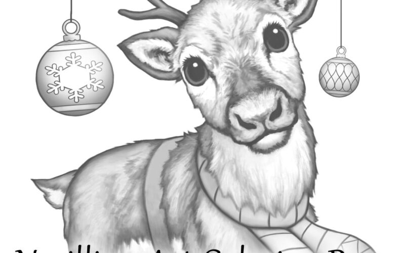 Reindeer Games Christmas Grayscale Coloring Page Nevilliumart Instant Download Printable JPEG PDF Files Etsy