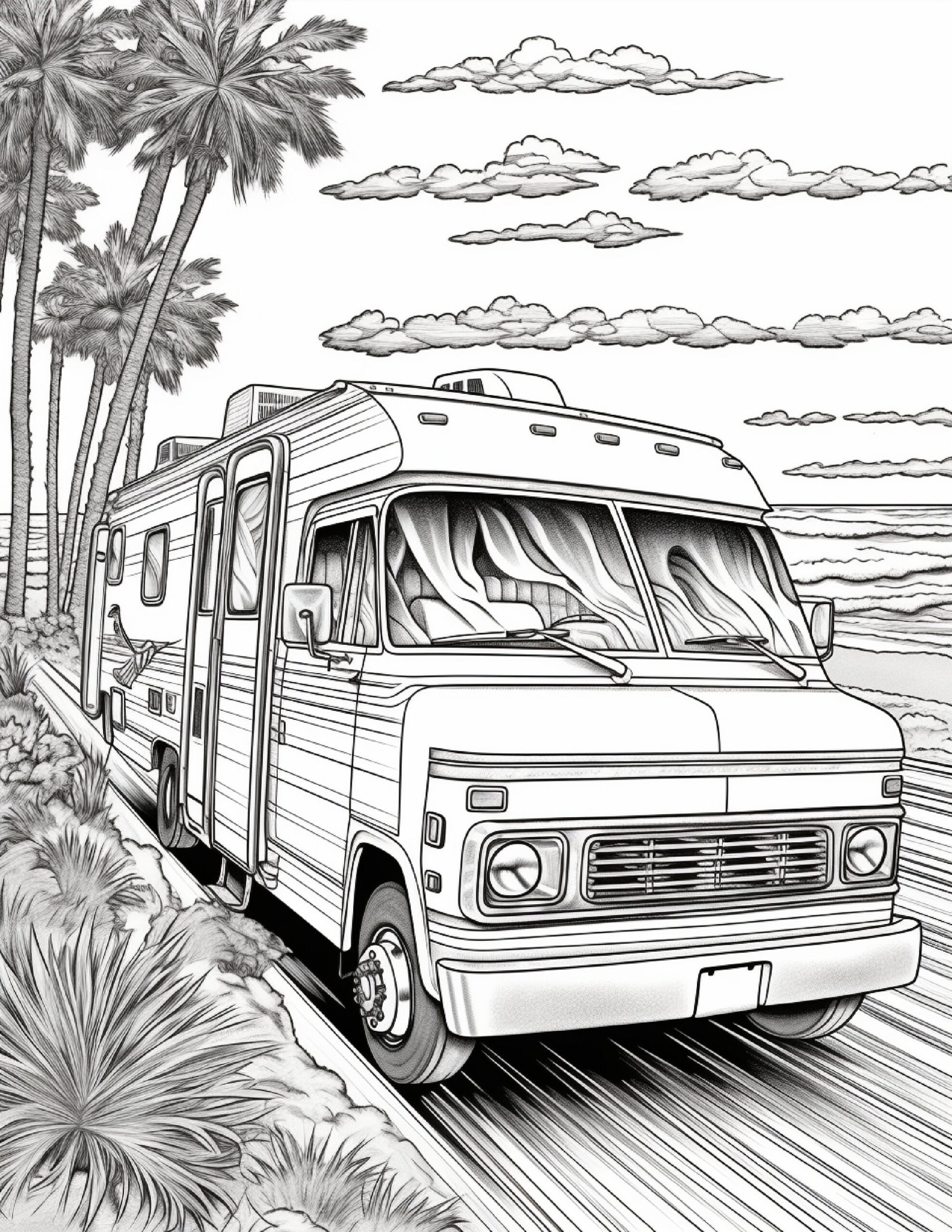 Rv Life Camping Color Book Pages Coloring Pages Road Trip 5 Pages Etsy