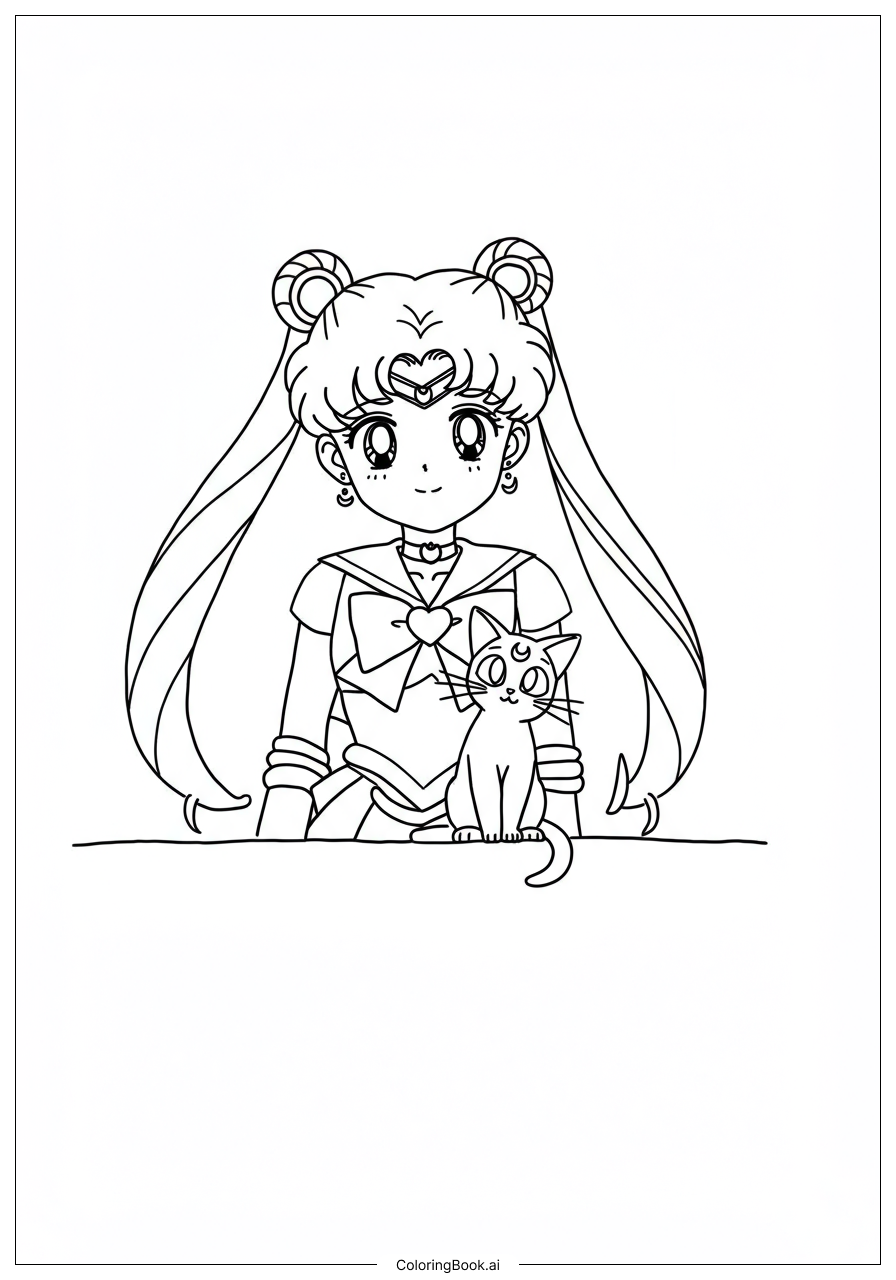 Sailor Moon And Luna Coloring Page Free PDF PNG Printable 