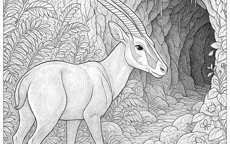 Saola Discovering A Hidden Cave Coloring Page Free PDF PNG Printable