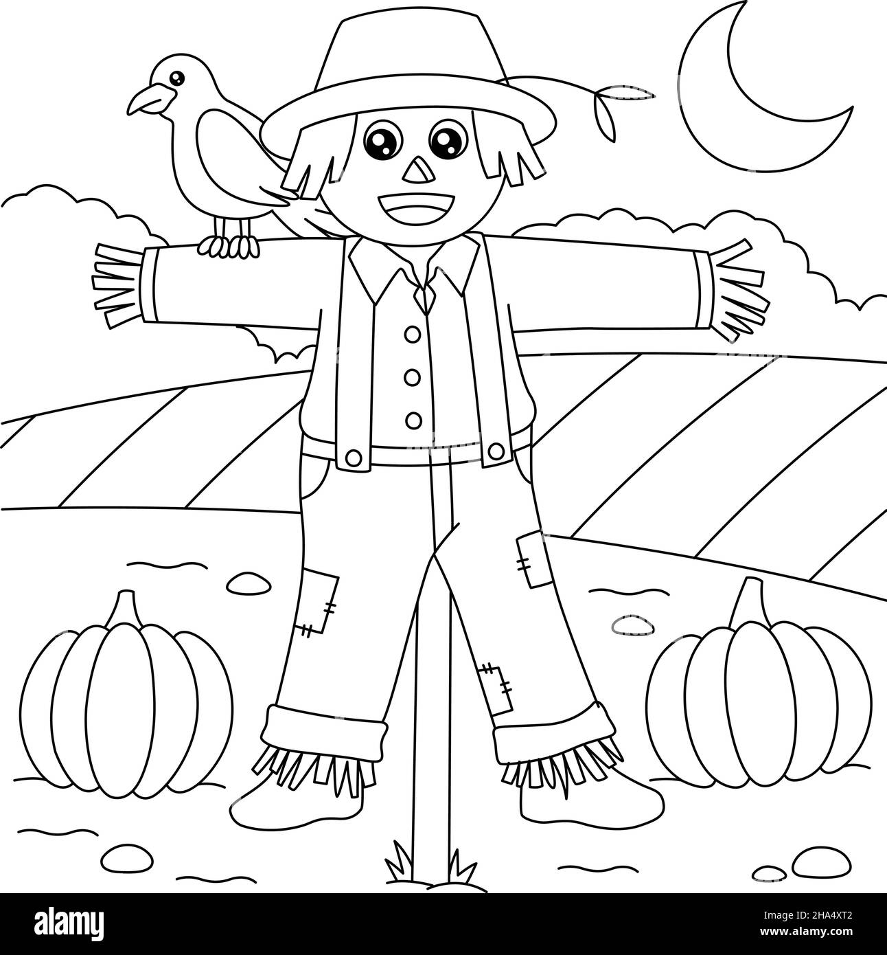 Scarecrow Coloring Page For Kids Stock Vector Image Art Alamy