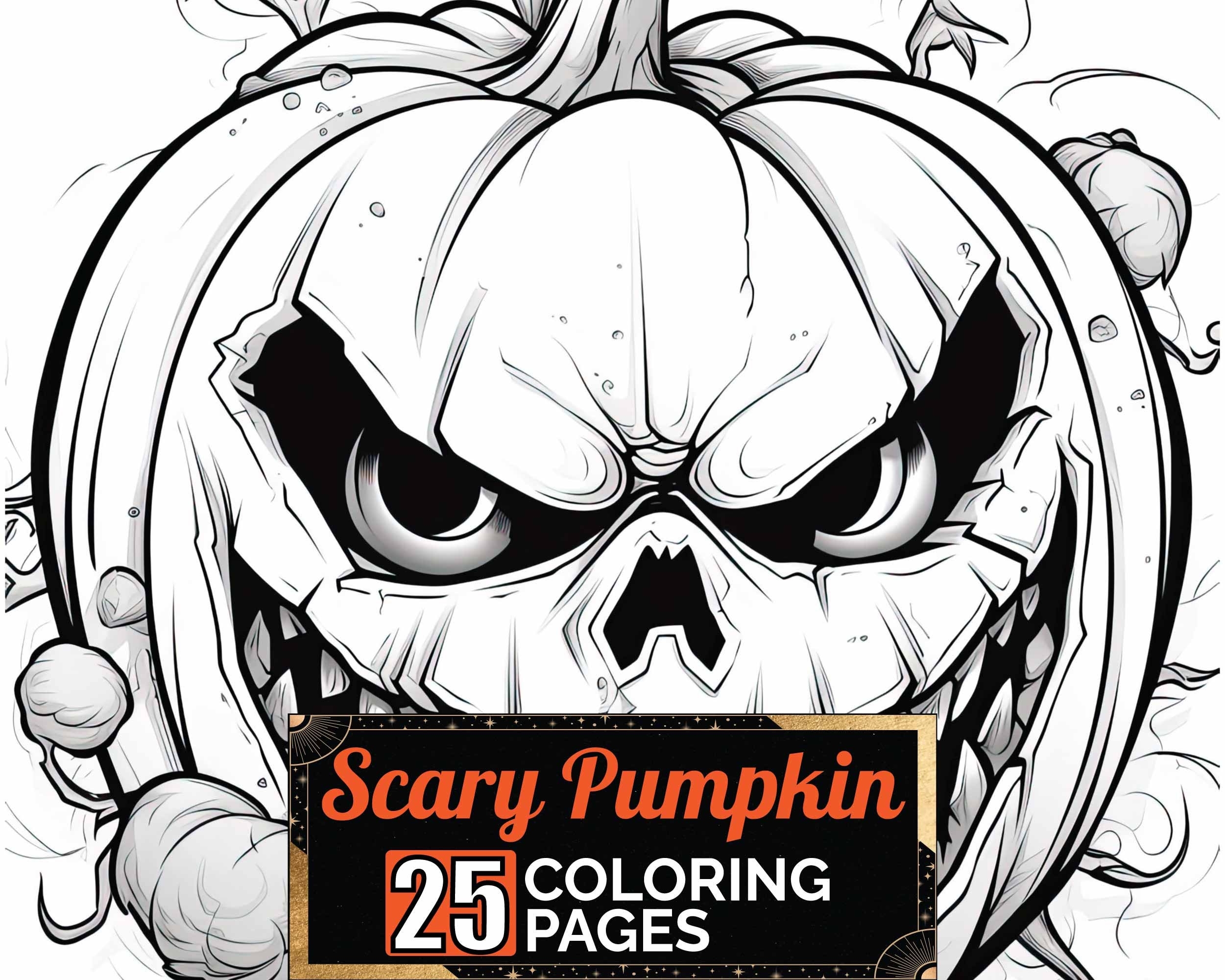 Scary Pumpkin Coloring Pages 25 Premium Adult Kids Halloween Scene Coloring Sheets Coloring Book A4 Size Printable Digital PDF Download Etsy