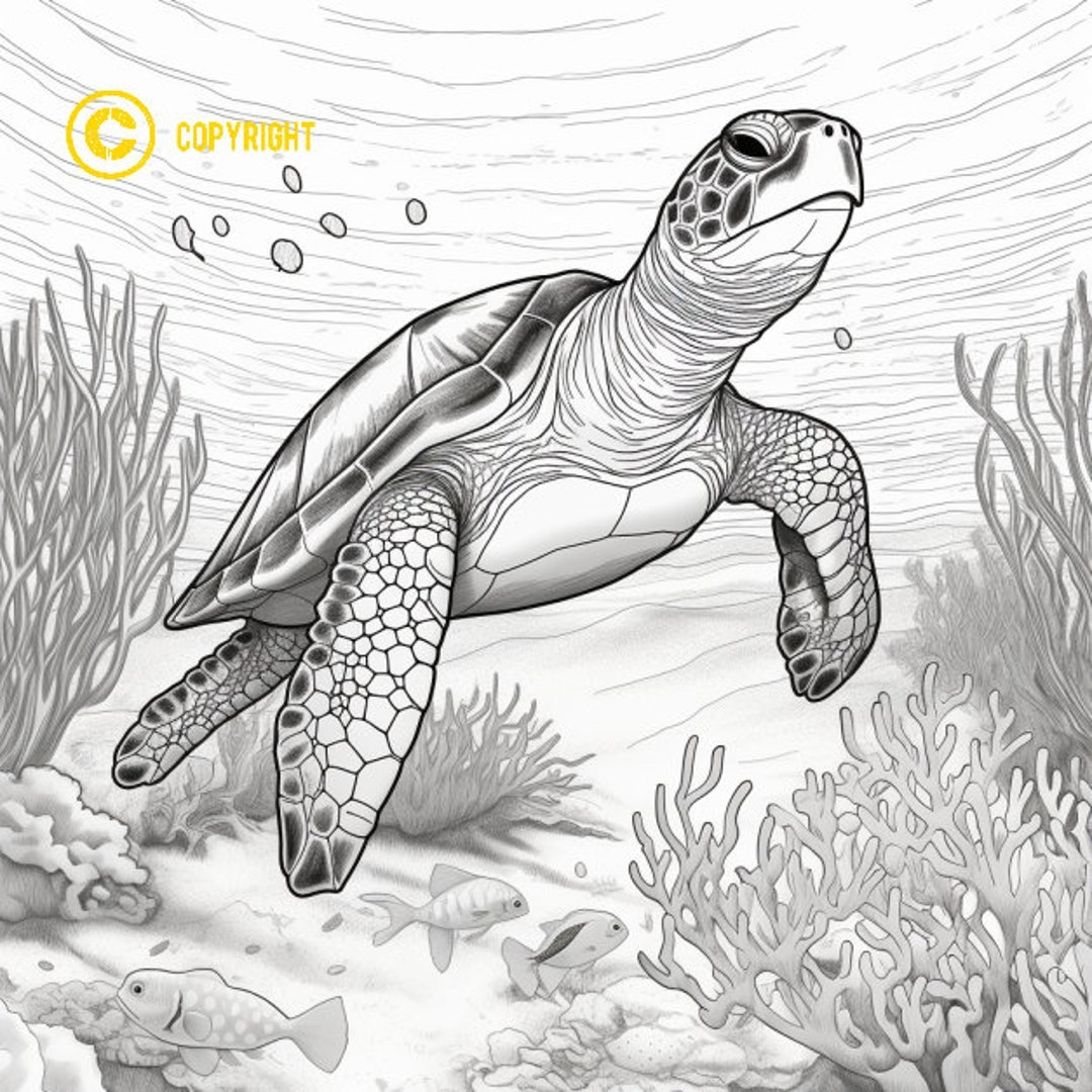 Sea Turtles Coloring Pages 4 Realistic Turtles Coloring To Print And Color At Home Etsy