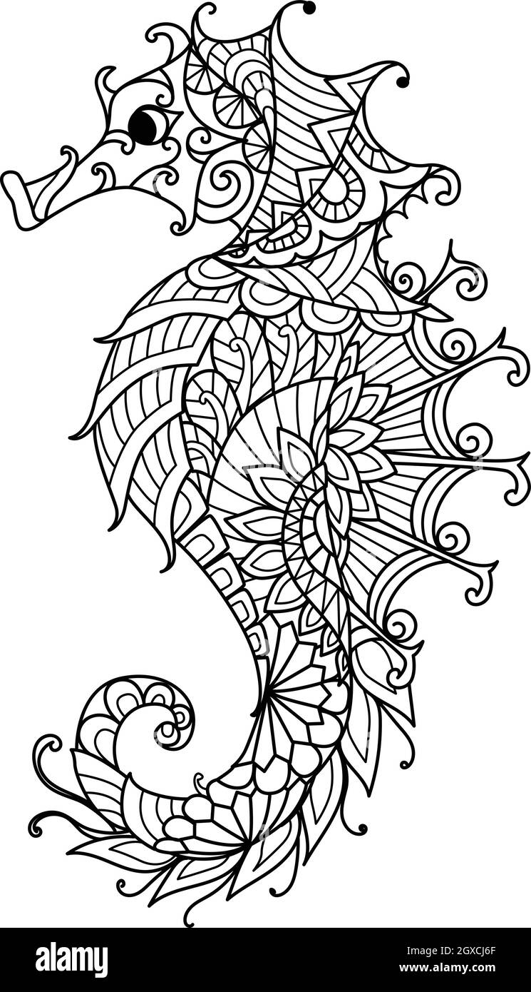 Seahorse For Coloring Book Coloring Page For Adult Or Print On Product Vector Illustration Stock Vector Image Art Alamy Seahorse For Coloring Book Coloring Page For Adult Or Print On Product Vector Illustration Stock Vector Image Art Alamy